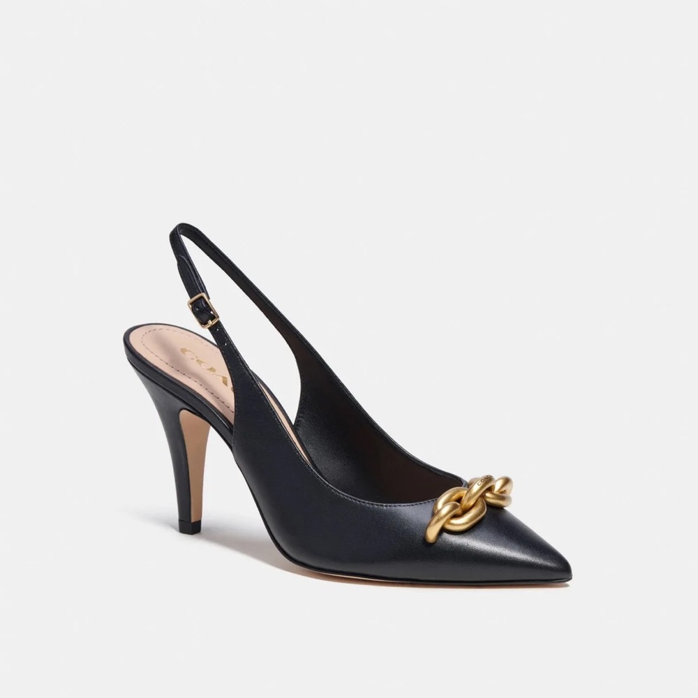 NWOB Coach Women's Sadie Chain Trimmed Slingback Pumps Size 7 1/2 - 37 1/2 - Picture 2 of 5